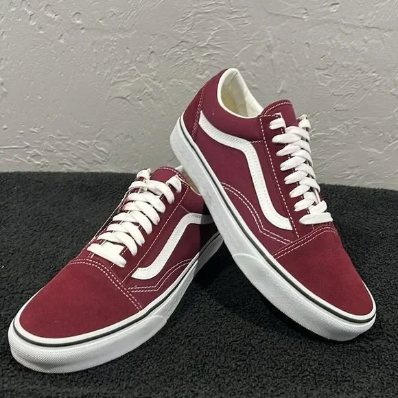 🔥🔥 VANS OLD SKOOL Burgundy Suede Lace-Up Skateboard Sneakers Men Sz 9 - NEW